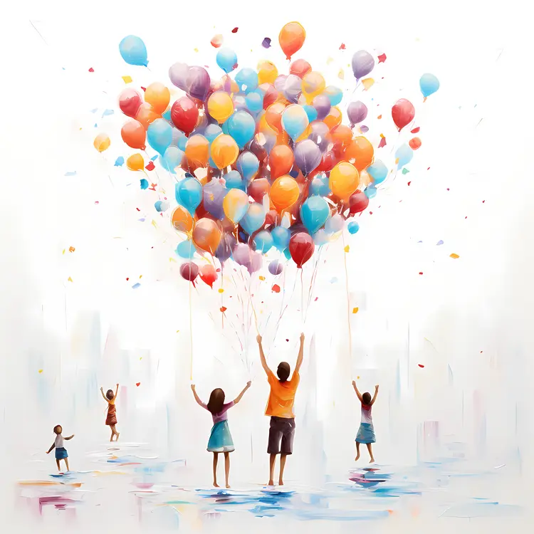 Family Celebrating with Colorful Balloons