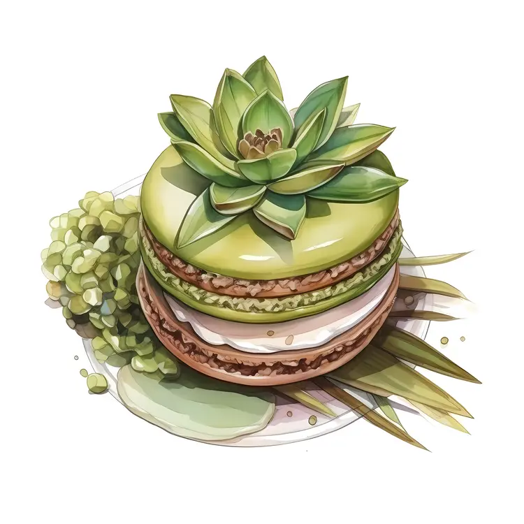 Green Macaron with Succulent and Berries