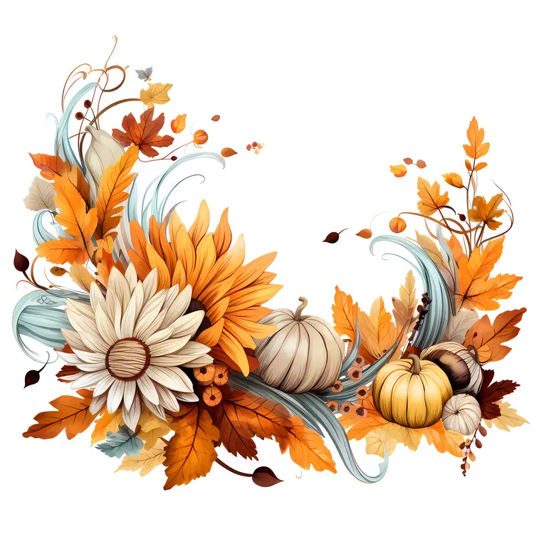 Autumn Decor with Pumpkins and Flowers