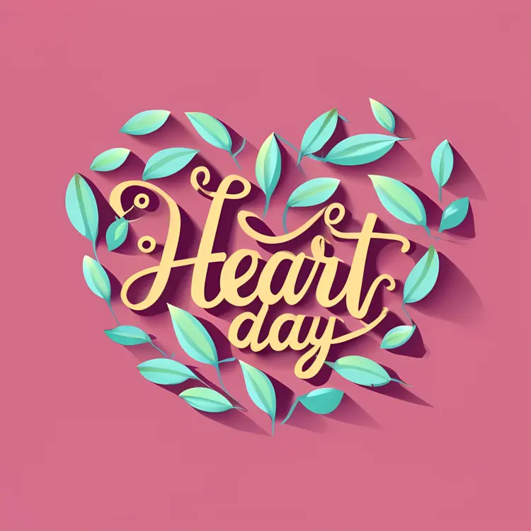 Heart Day Text with Leaves