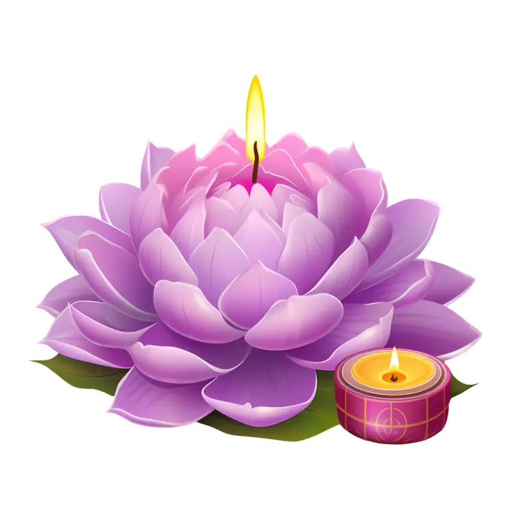 Purple Flower and Candle with Leaves
