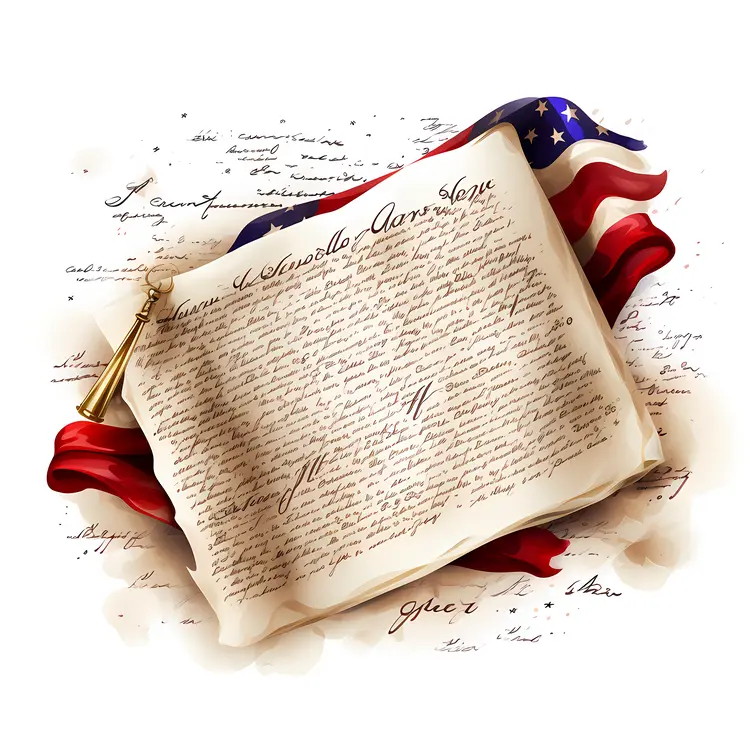 Constitution with American Flag and Parchment