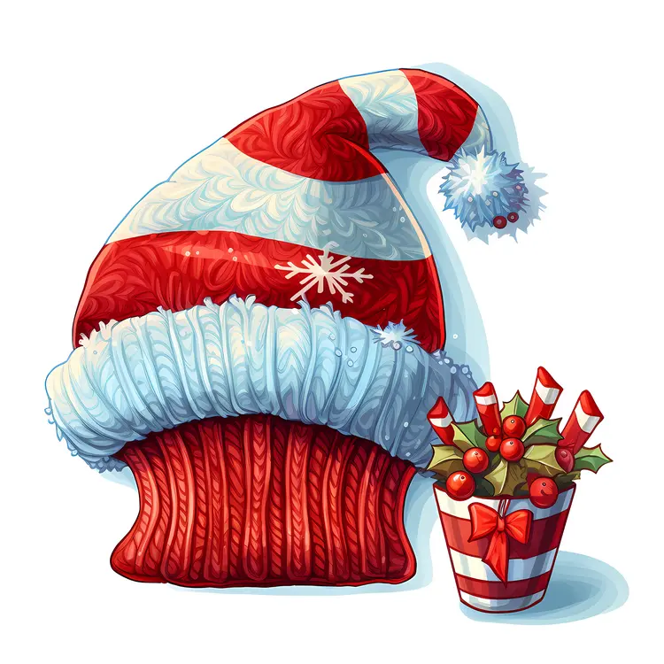 Red and White Striped Knitted Hat
