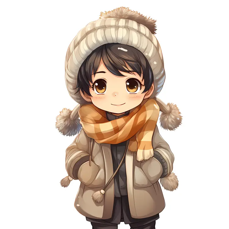 Cute Boy in Winter Clothes with a Scarf