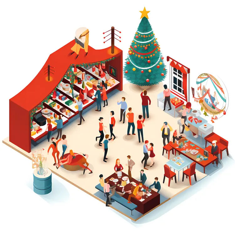 Christmas Gathering with Tree and Food