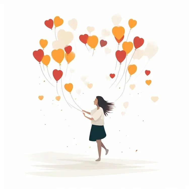 Illustration of a Woman with Heart Balloons