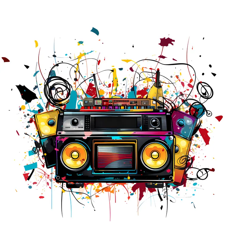 Boombox with Colorful Splashes