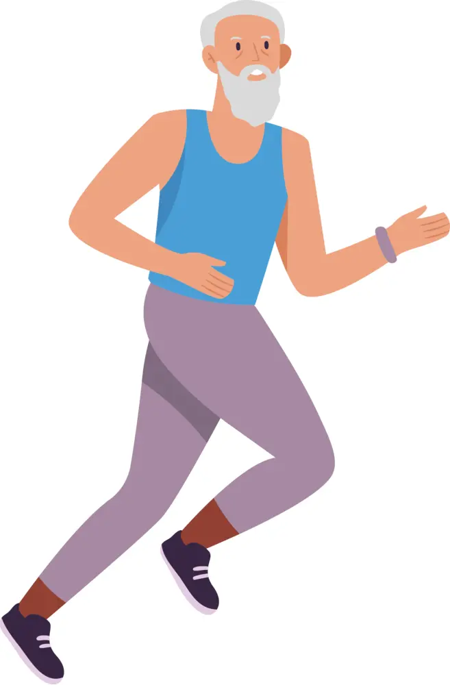Running Elderly Man in Blue Shirt