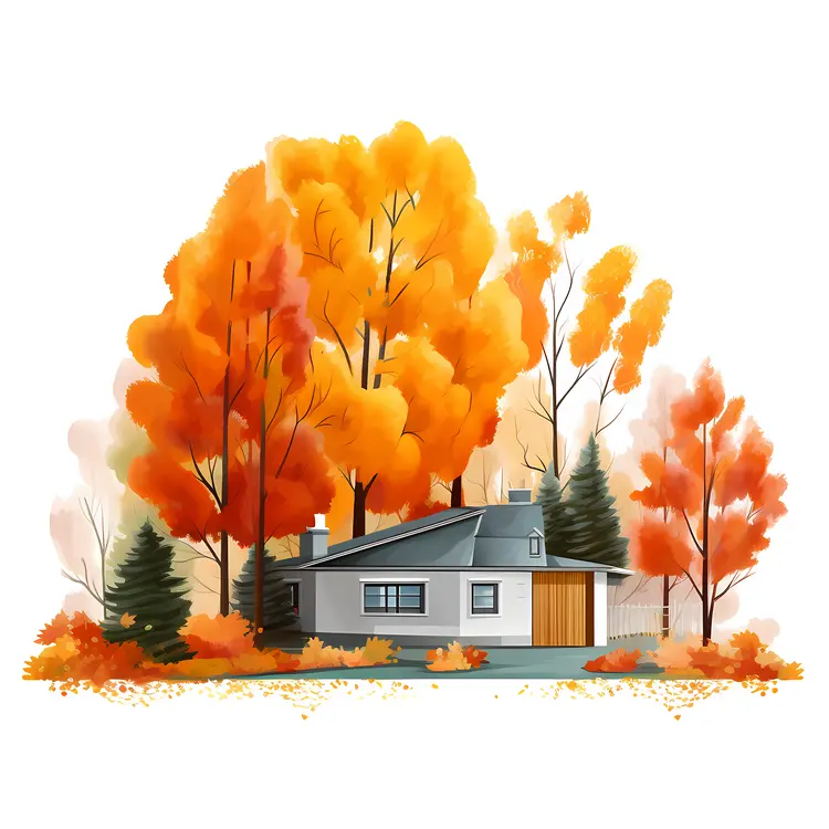 Cozy House Surrounded by Autumn Trees