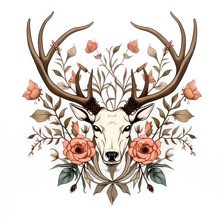 Deer Skull with Elegant Floral Arrangement
