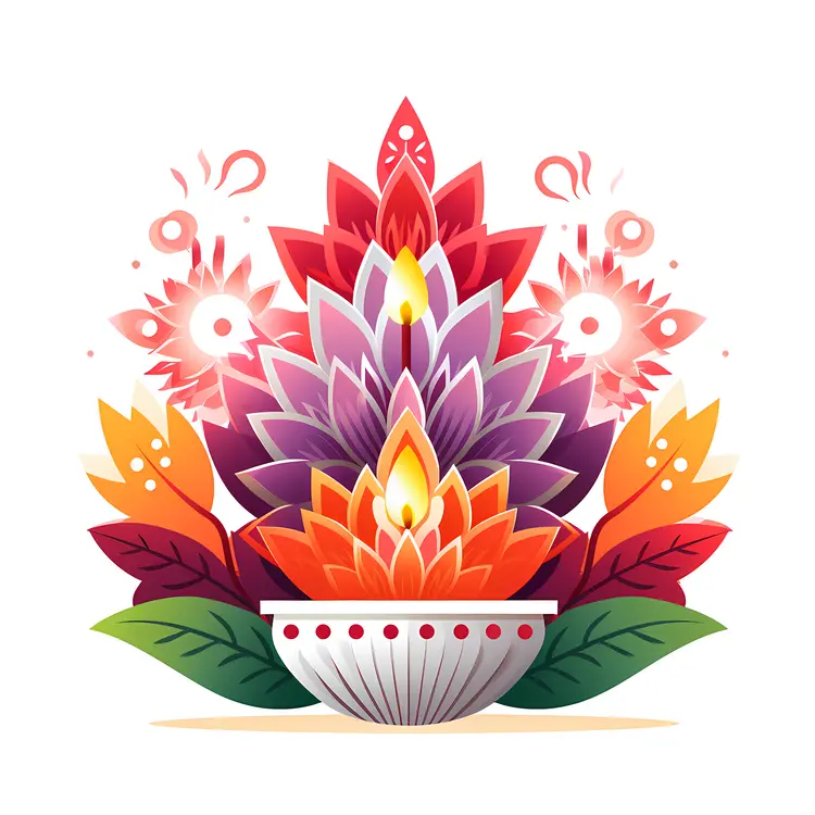 Vibrant Floral Candle with Leaves