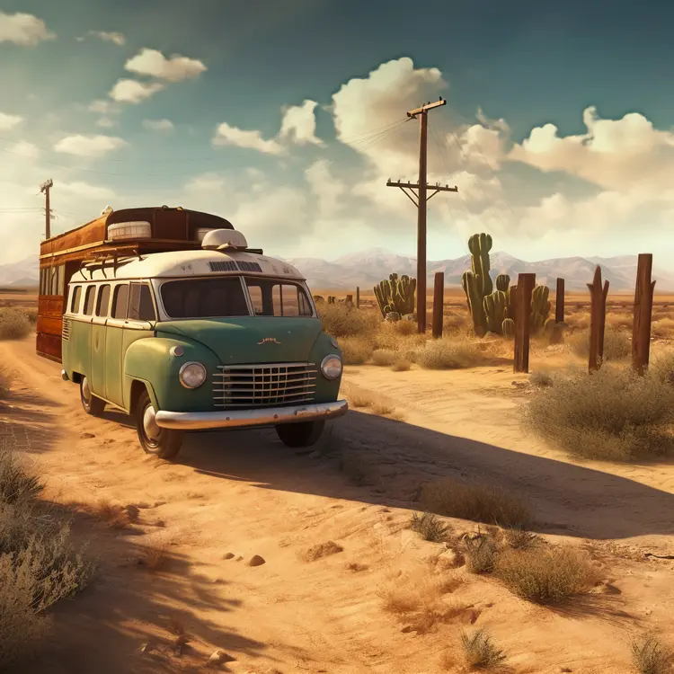 Vintage Van on Desert Road