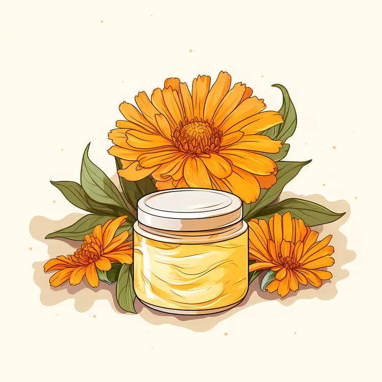 Natural Skincare Cream Jar with Yellow Flowers