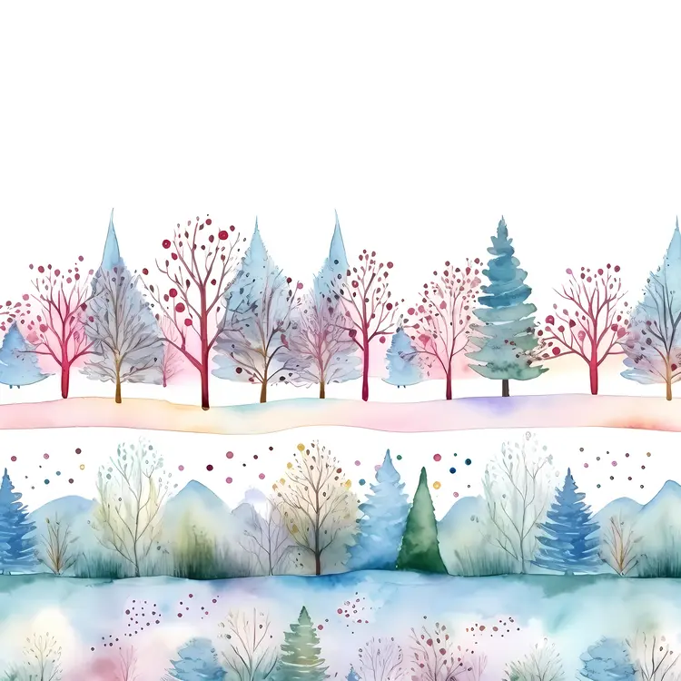 Beautiful Watercolor Winter Forest