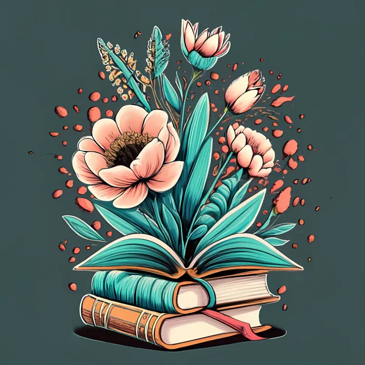 Books with Blooming Flowers