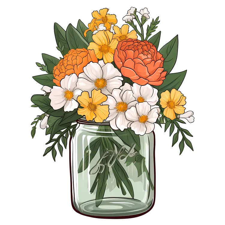 Jar with Orange and White Flowers