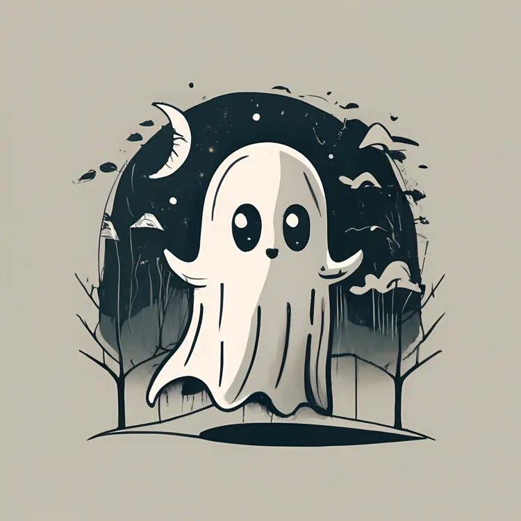 Cute Ghost with Spooky Night Background for Halloween