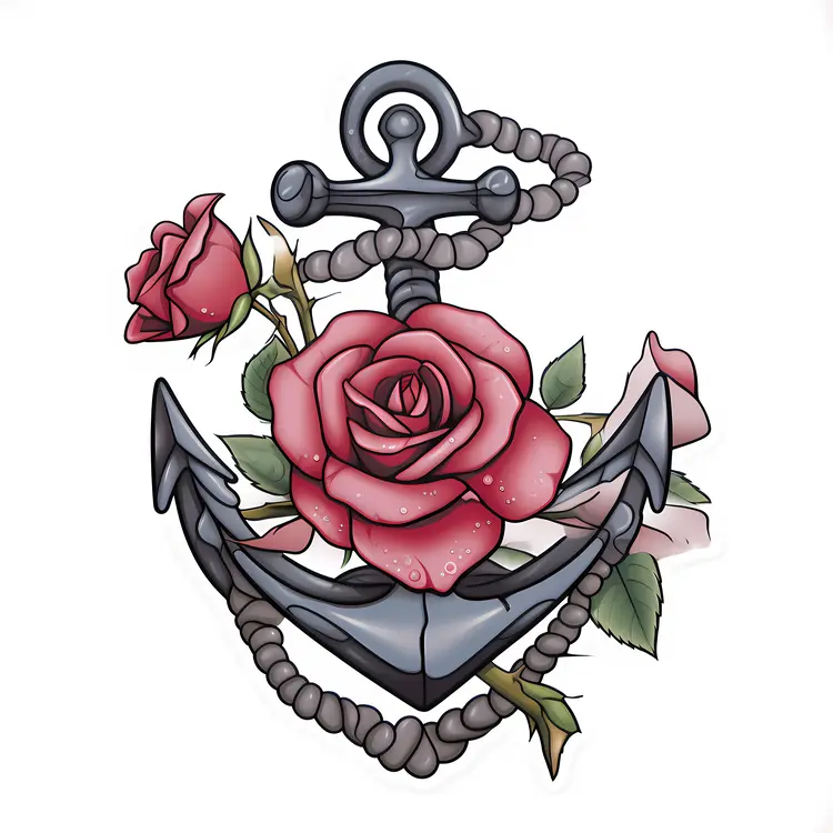 Anchor with Rose Tattoo