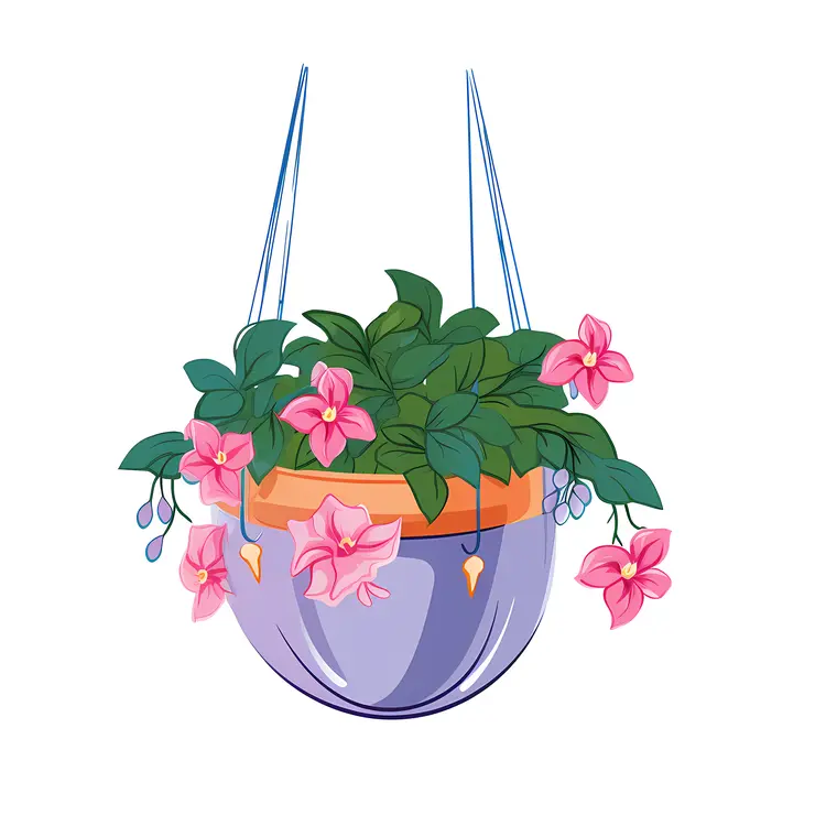 Beautiful Hanging Flower Pot with Pink Flowers