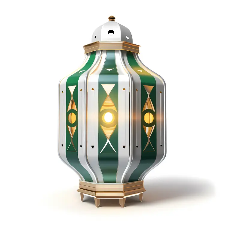 Green and White Lantern with Geometric Patterns