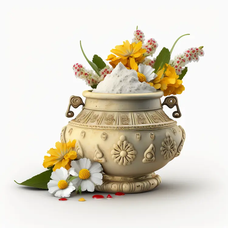 Traditional Pot with Flowers for Holi Celebration