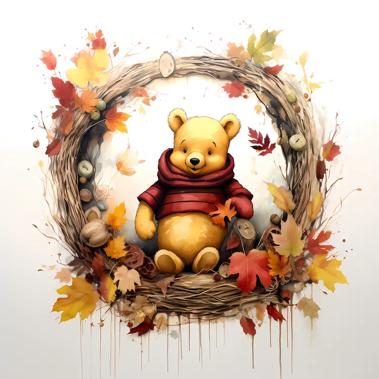 Winnie the Pooh in Autumn Wreath