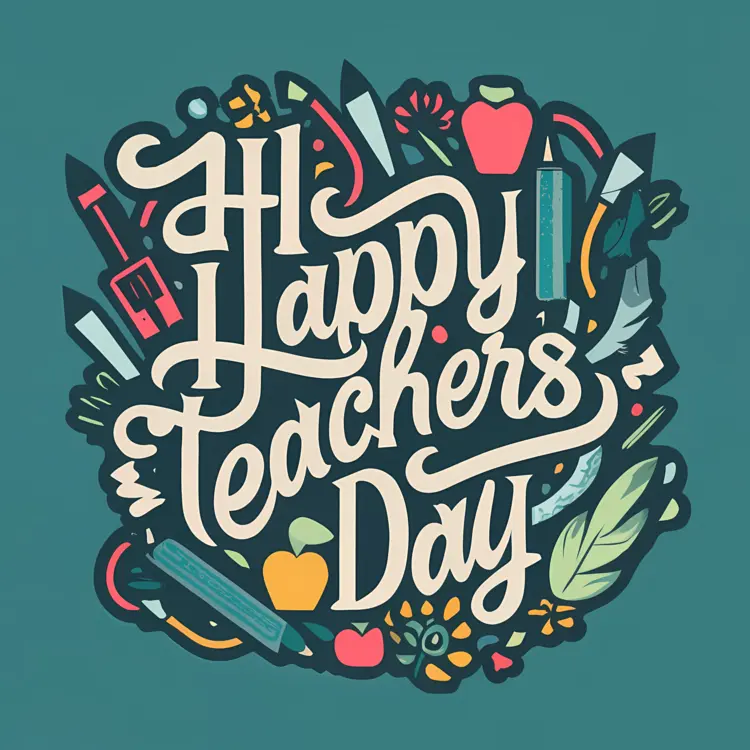 Happy Teacher's Day with Stationery and Apple