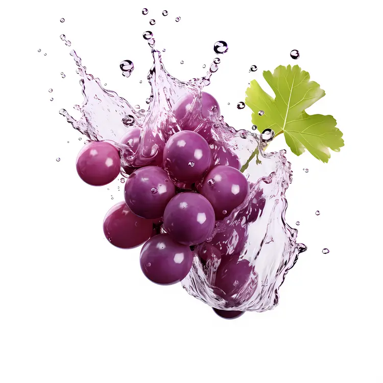 Fresh Purple Grapes with Water Splash