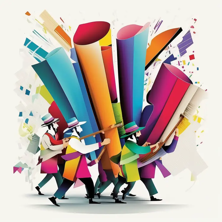 Colorful Abstract Art with People and Shapes