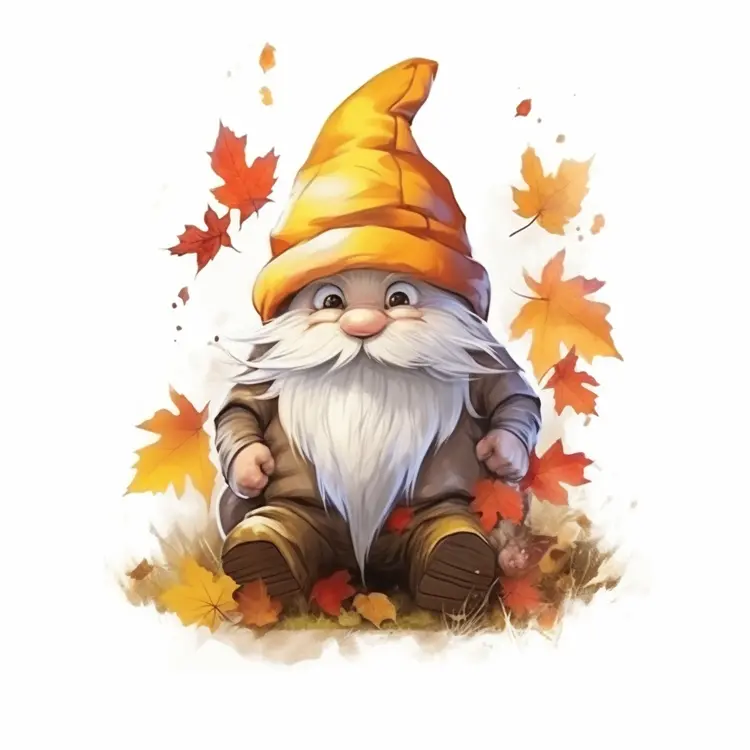 Cute Gnome with Autumn Leaves