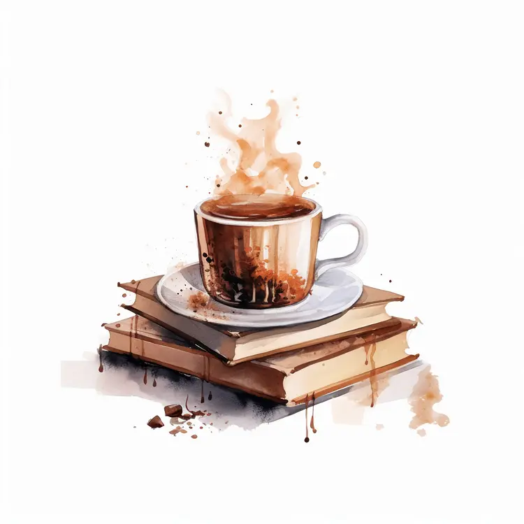 Steaming Coffee Cup on Books