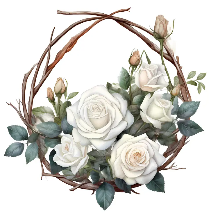 Elegant White Rose Wreath with Buds