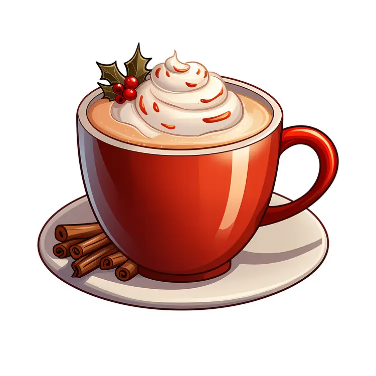 Red Cup with Whipped Cream and Cinnamon Sticks