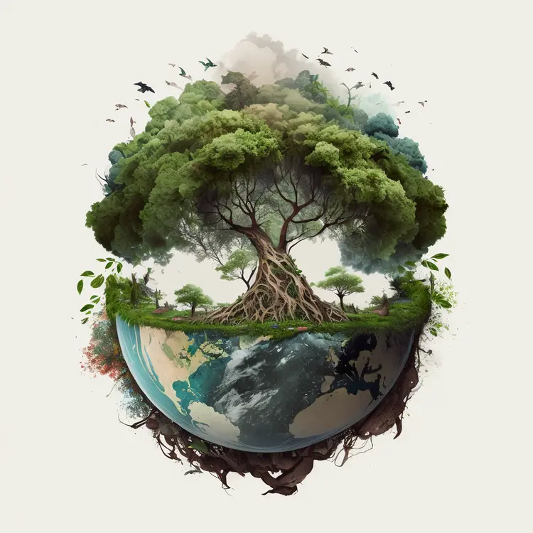 Majestic Tree on Earth Illustration for Environmental Awareness