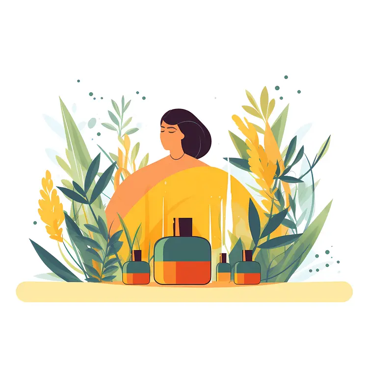 Aromatherapy Bottles with Plants Illustration