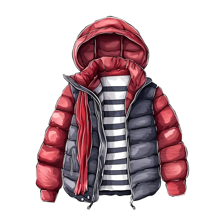 Red and Black Winter Jacket with Hood