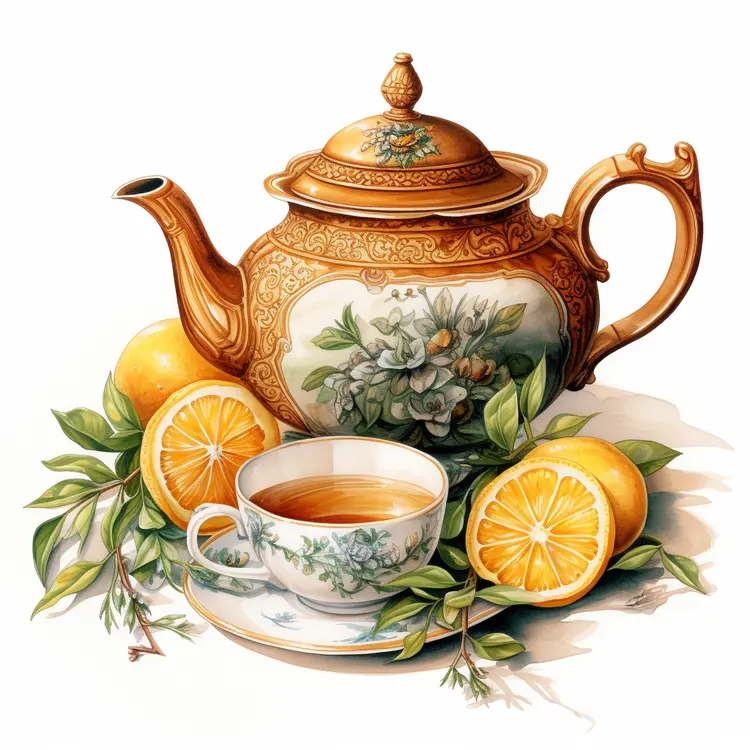 Ornate Teapot with Lemons