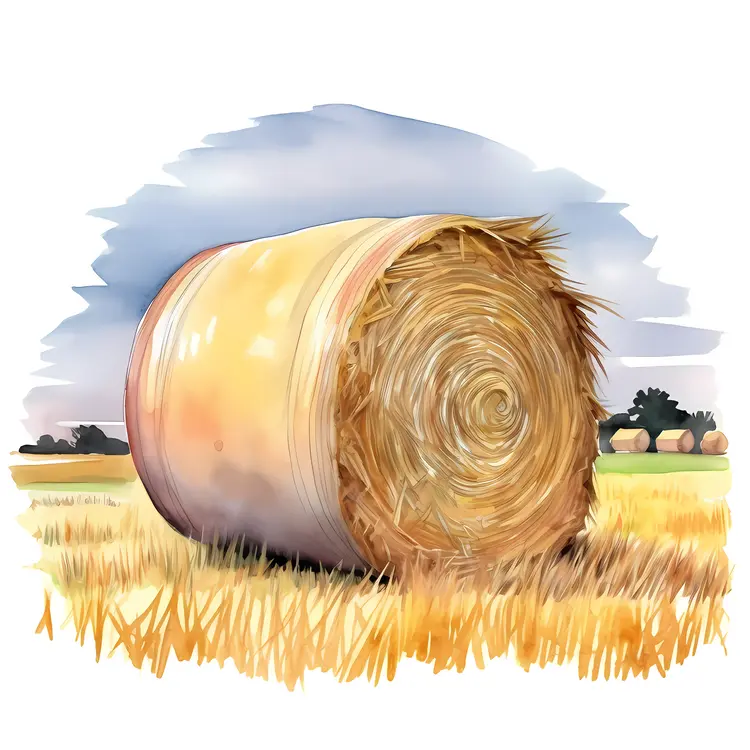 Hay Bale in a Field Illustration
