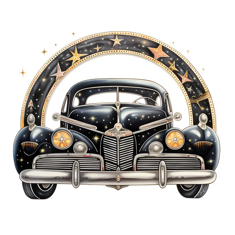 Vintage Black Classic Car with Starry Arch