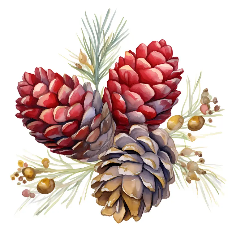 Beautiful Pine Cones with Pine Needles and Berries for Christmas Decor