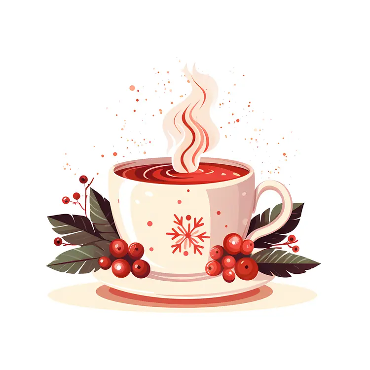 Steaming Hot Drink with Holly and Berries