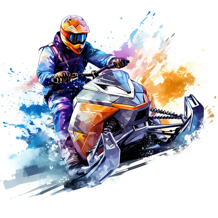 Colorful Snowmobile Rider in Action