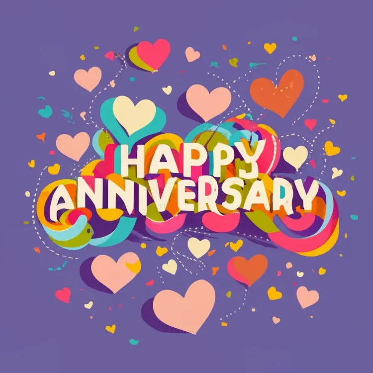 Happy Anniversary with Colorful Hearts and Confetti