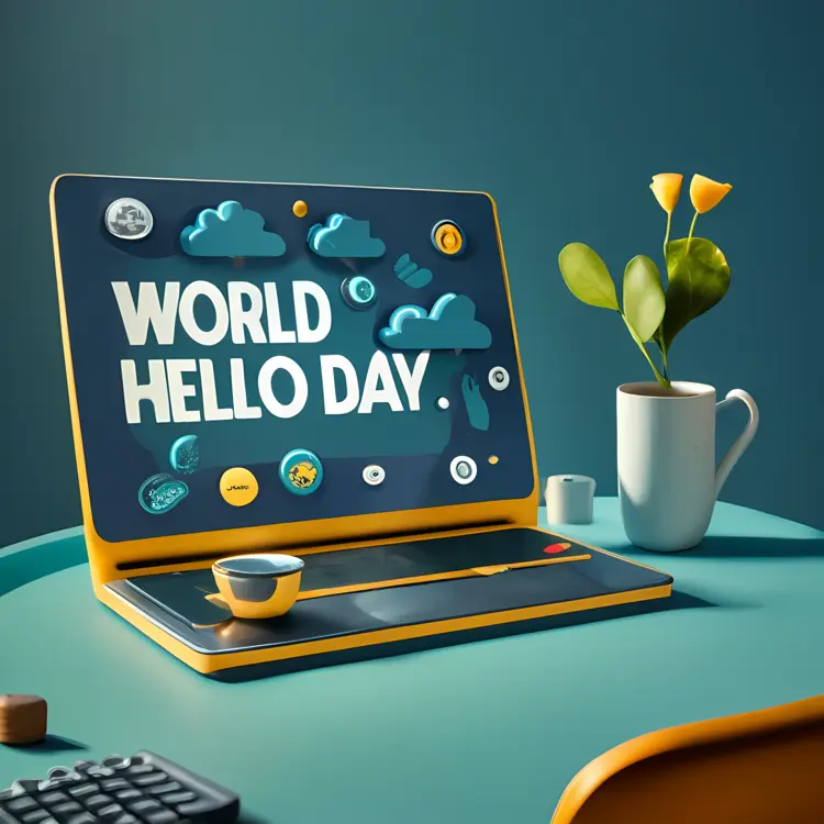 World Hello Day Celebration on Laptop