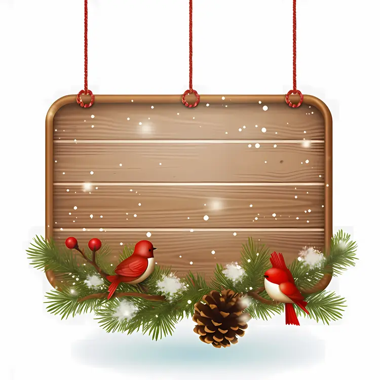 Hanging Wooden Sign with Birds and Greenery