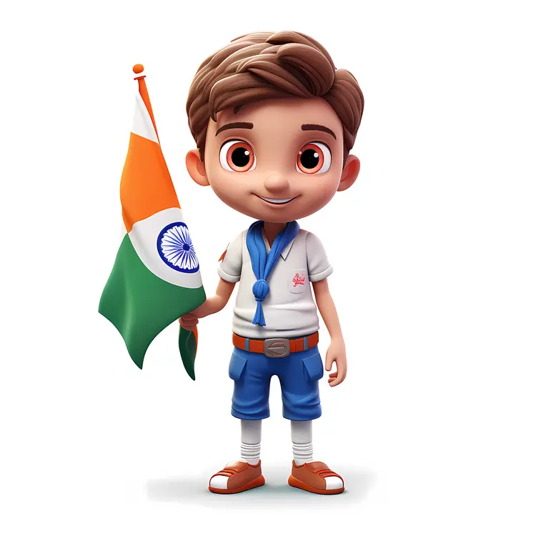 Boy Holding Indian Flag in Scout Uniform