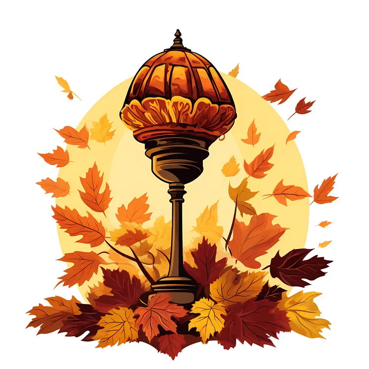 Autumn Street Lamp with Falling Leaves