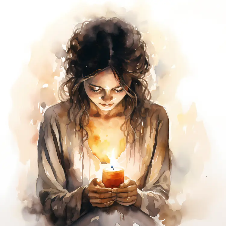 Woman Holding Candle in Quiet Reflection