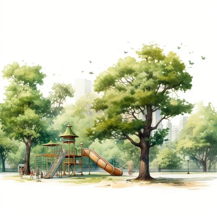 Playground with Slide and Trees