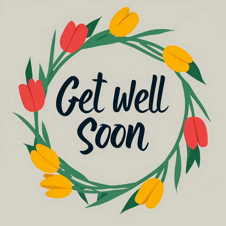 Get Well Soon Card with Red and Yellow Flowers